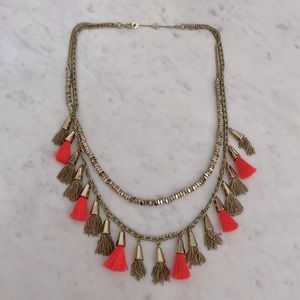 Bauble Bar Neon and Gold Tassel Necklace